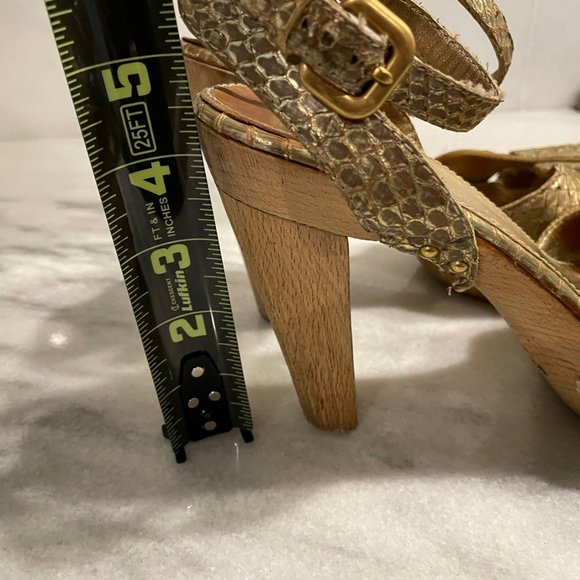 Prada Gold Python Studded Wood Sandal EURO Size 39 or US 8 - Picture 4 of 9